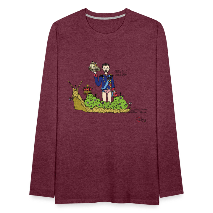 Konge Snegl - Herre Langærmet Trøje - Herre premium T-shirt med lange ærmer - bordeaux meleret - Dajlig.dk