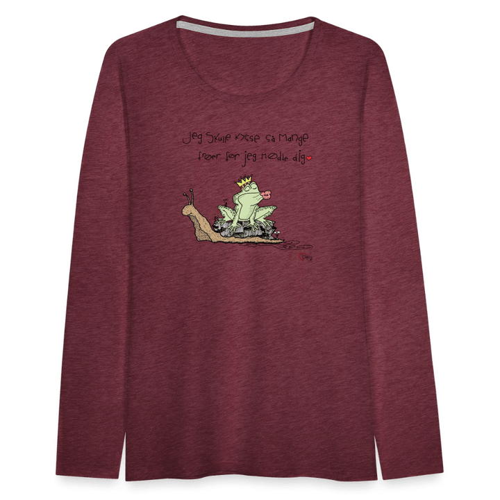 Kysse Frø Snegl - Dame Langærmet Trøje - Dame premium T-shirt med lange ærmer - bordeaux meleret - Dajlig
