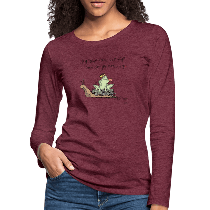 Kysse Frø Snegl - Dame Langærmet Trøje - Dame premium T-shirt med lange ærmer - bordeaux meleret - Dajlig