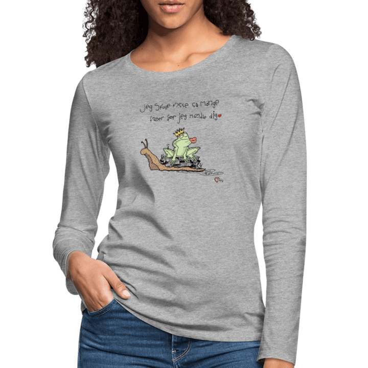 Kysse Frø Snegl - Dame Langærmet Trøje - Dame premium T-shirt med lange ærmer - grå meleret - Dajlig