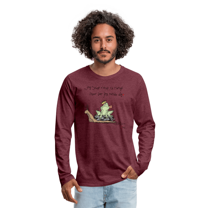 Kysse Frø Snegl - Herre Langærmet Trøje - Premium langærmet Herre - T-shirt - bordeaux meleret - Dajlig