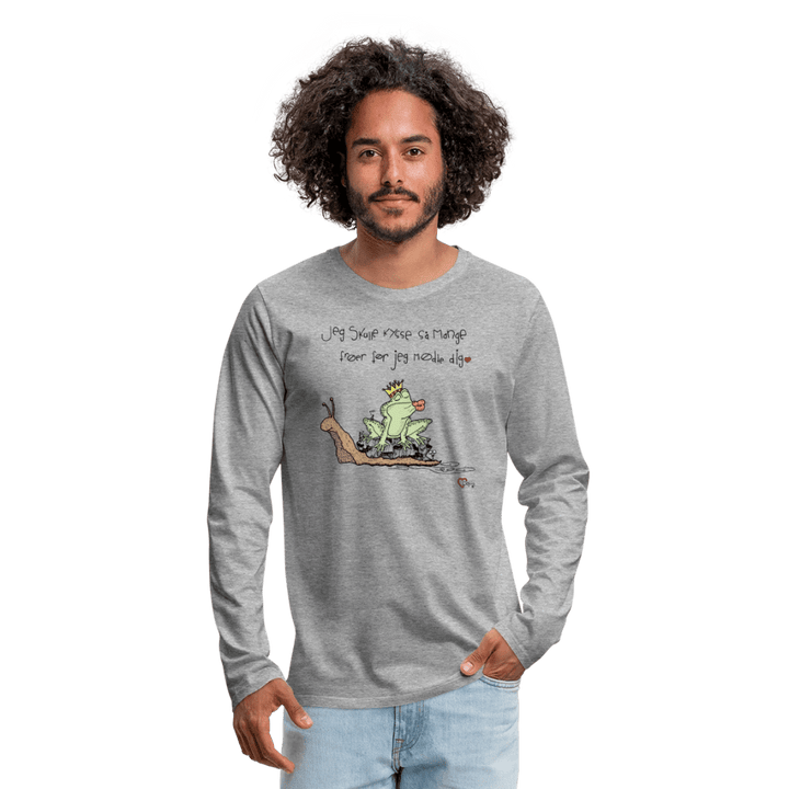 Kysse Frø Snegl - Herre Langærmet Trøje - Premium langærmet Herre - T-shirt - grå meleret - Dajlig