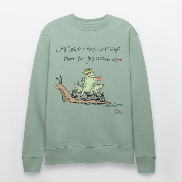 Kysse Frø Snegl - Kraftig Unisex Sweatshirt - Stanley/Stella økologisk unisex - sweatshirt CHANGER - lys grågrøn - Dajlig.dk