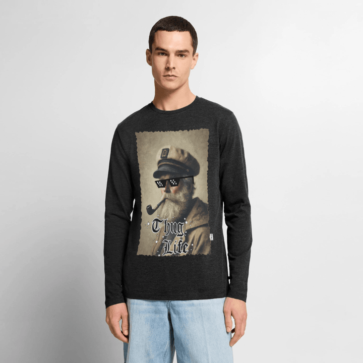 Leif Lurendrejer - Herre Langærmet Trøje - Premium økologisk langærmet T-shirt til mænd - antracit meleret - Dajlig