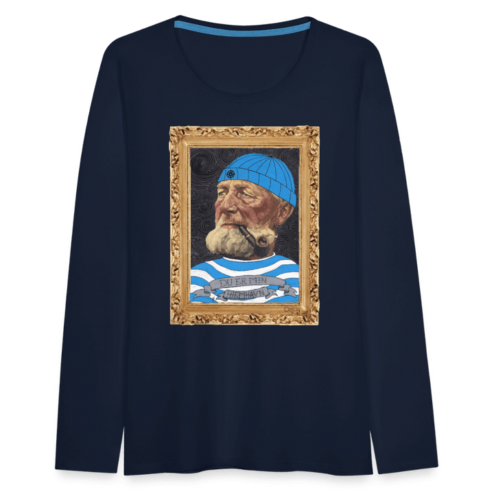 Poul Sømand - Dame Langærmet Trøje - Dame premium T-shirt med lange ærmer - marineblå - Dajlig.dk