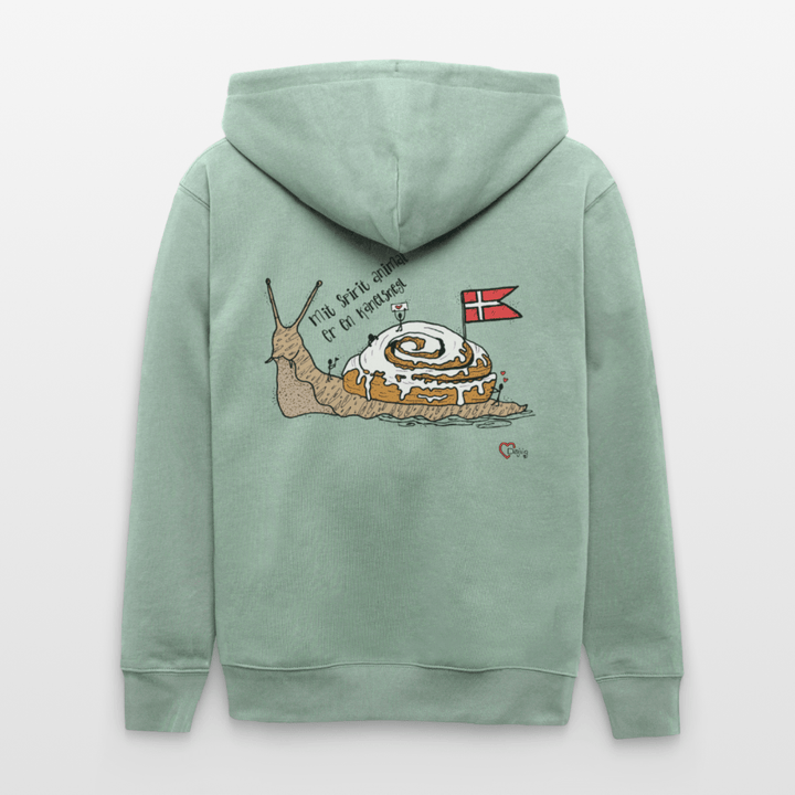 Spirit Animal Kanelsnegl - Kraftig Unisex Hættetrøje m. lynlås - Stanley/Stella økologisk unisex - hættejakke CULTIVATOR - lys grågrøn - Dajlig