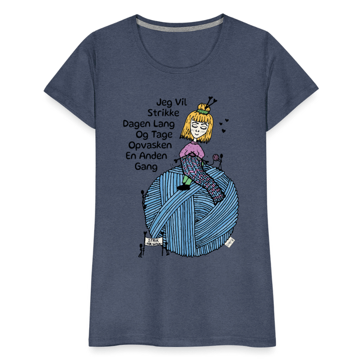 Strikkeglad - Eksklusiv Dame T-shirt - Dame premium T-shirt - blåmeleret - Dajlig.dk