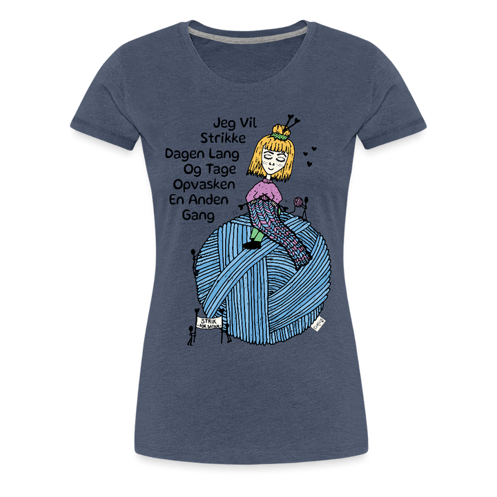 Strikkeglad - Eksklusiv Dame T-shirt - Dame premium T-shirt - blåmeleret - Dajlig