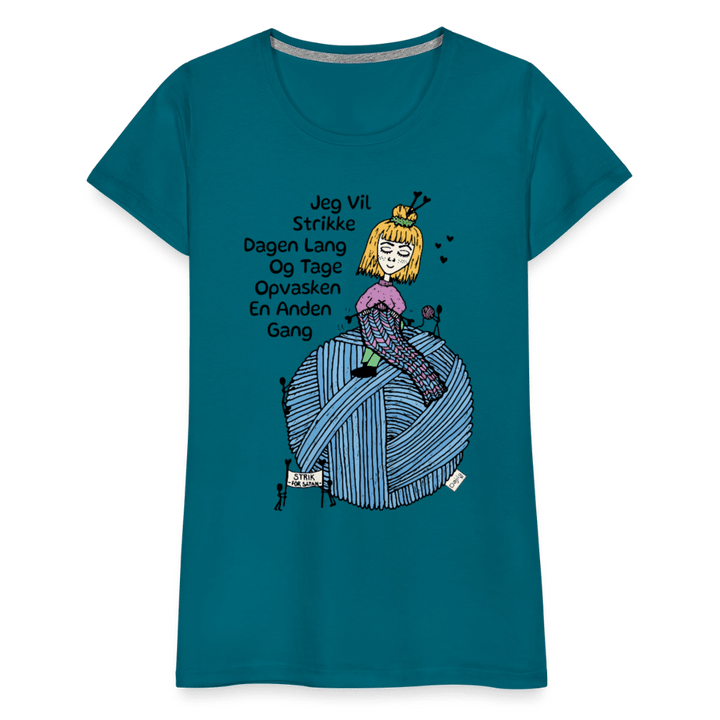 Strikkeglad - Eksklusiv Dame T-shirt - Dame premium T-shirt - divablå - Dajlig.dk