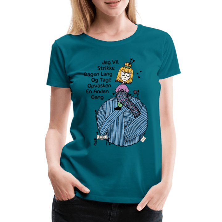 Strikkeglad - Eksklusiv Dame T-shirt - Dame premium T-shirt - divablå - Dajlig.dk