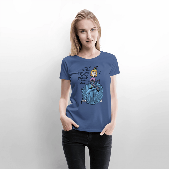 Strikkeglad - Eksklusiv Dame T-shirt - Dame premium T-shirt - dueblå - Dajlig