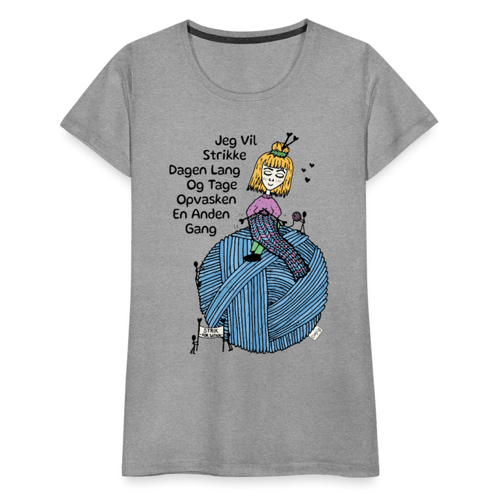 Strikkeglad - Eksklusiv Dame T-shirt - Dame premium T-shirt - grå meleret - Dajlig.dk