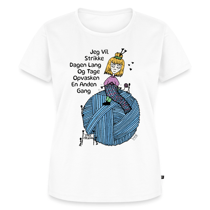 Strikkeglad - Eksklusiv Dame T-shirt - Dame premium T-shirt - hvid - Dajlig