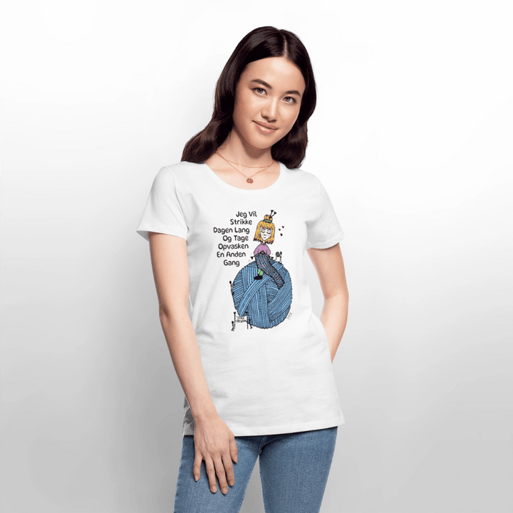 Strikkeglad - Eksklusiv Dame T-shirt - Dame premium T-shirt - hvid - Dajlig