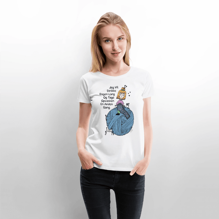 Strikkeglad - Eksklusiv Dame T-shirt - Dame premium T-shirt - hvid - Dajlig