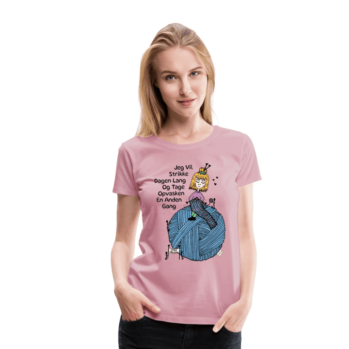 Strikkeglad - Eksklusiv Dame T-shirt - Dame premium T-shirt - lyserosa - Dajlig.dk