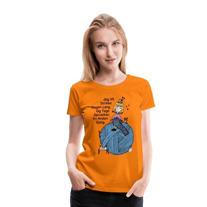 Strikkeglad - Eksklusiv Dame T-shirt - Dame premium T-shirt - orange - Dajlig.dk