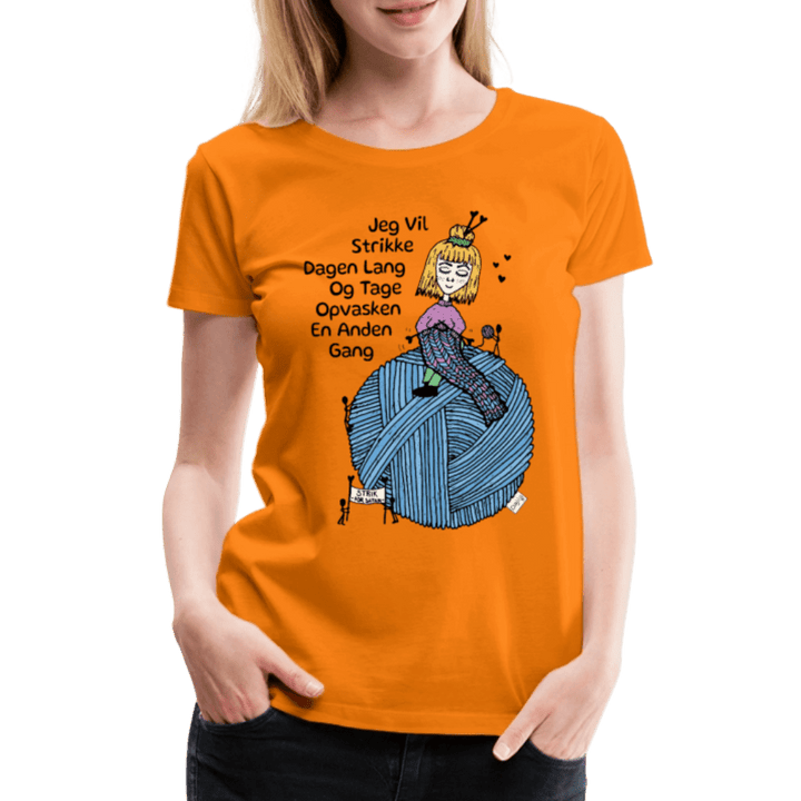 Strikkeglad - Eksklusiv Dame T-shirt - Dame premium T-shirt - orange - Dajlig.dk