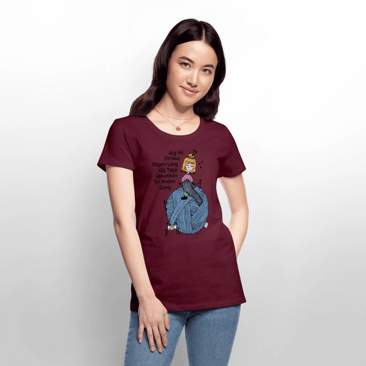 Strikkeglad - Eksklusiv Dame T-shirt - Dame premium T-shirt - vinrød - Dajlig