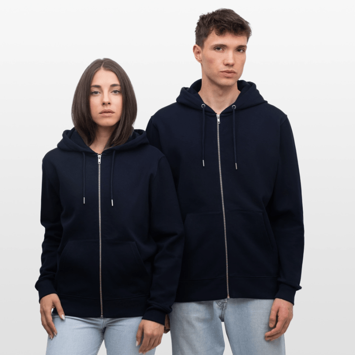 Styrmand Karlsen - Kraftig Unisex Hættetrøje m. lynlås - Stanley/Stella økologisk unisex - hættejakke CULTIVATOR - marineblå - Dajlig