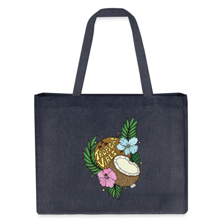 Tropical Vibes - Stor Kraftig mulepose i genbrugsstof - Stanley/Stella recycled shopping bag - dybblå - Dajlig.dk