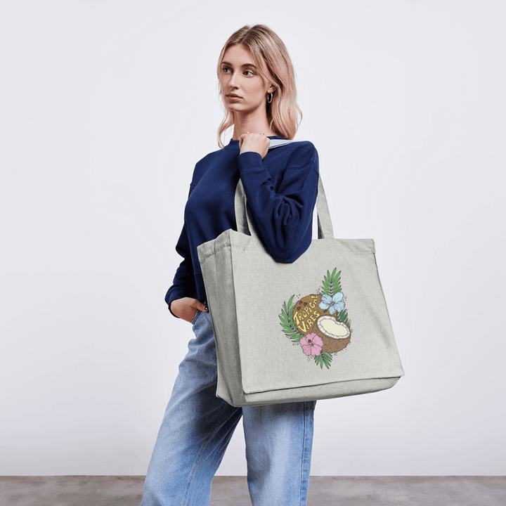 Tropical Vibes - Stor Kraftig mulepose i genbrugsstof - Stanley/Stella recycled shopping bag - grå meleret - Dajlig.dk