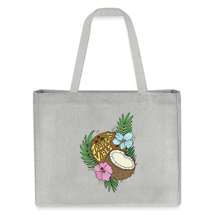 Tropical Vibes - Stor Kraftig mulepose i genbrugsstof - Stanley/Stella recycled shopping bag - grå meleret - Dajlig.dk