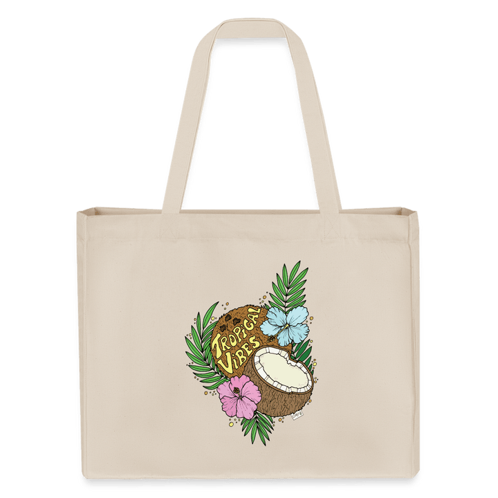 Tropical Vibes - Stor Kraftig mulepose i genbrugsstof - Stanley/Stella recycled shopping bag - råhvid - Dajlig.dk