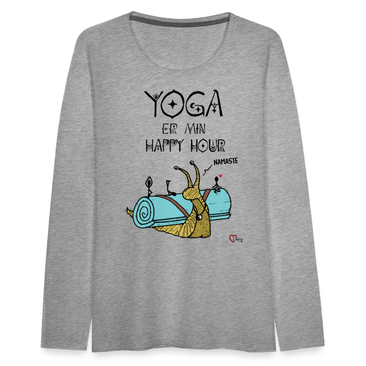 Yoga er min Happy Hour - Dame Langærmet Trøje - Dame premium T-shirt med lange ærmer - grå meleret - Dajlig.dk