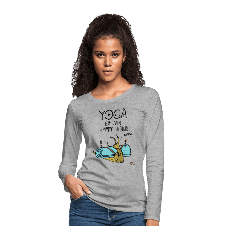 Yoga er min Happy Hour - Dame Langærmet Trøje - Dame premium T-shirt med lange ærmer - grå meleret - Dajlig.dk