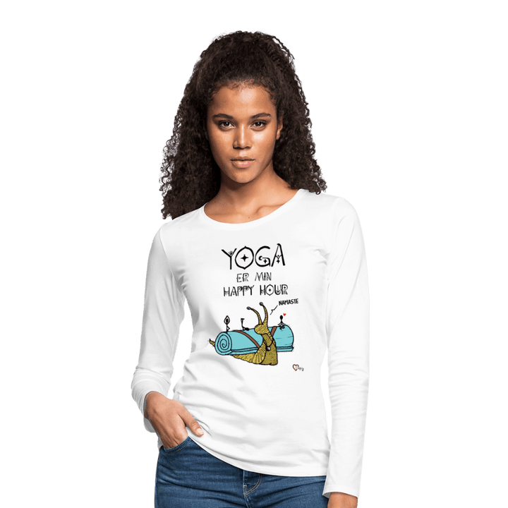 Yoga er min Happy Hour - Dame Langærmet Trøje - Dame premium T-shirt med lange ærmer - hvid - Dajlig.dk