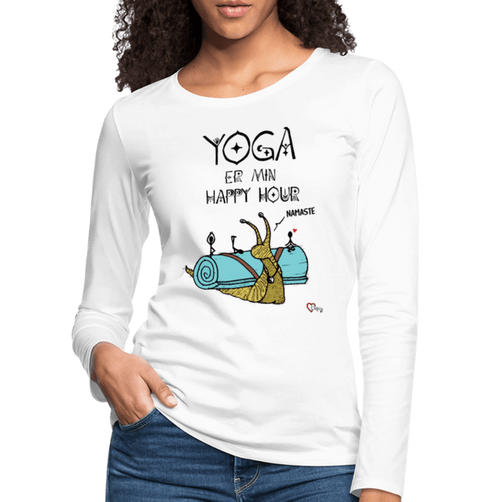 Yoga er min Happy Hour - Dame Langærmet Trøje - Dame premium T-shirt med lange ærmer - hvid - Dajlig.dk