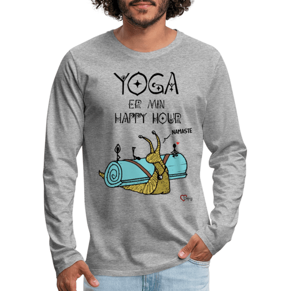 Yoga er min Happy Hour - Herre Langærmet Trøje - Herre premium T-shirt med lange ærmer - grå meleret - Dajlig.dk