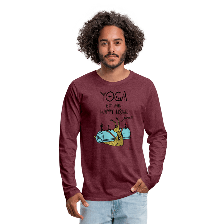 Yoga er min Happy Hour - Herre Langærmet Trøje - Premium langærmet Herre - T-shirt - bordeaux meleret - Dajlig