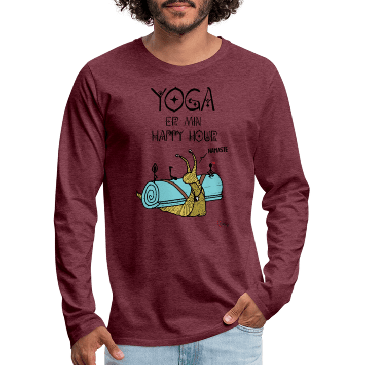 Yoga er min Happy Hour - Herre Langærmet Trøje - Premium langærmet Herre - T-shirt - bordeaux meleret - Dajlig