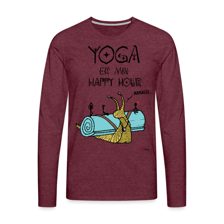 Yoga er min Happy Hour - Herre Langærmet Trøje - Premium langærmet Herre - T-shirt - bordeaux meleret - Dajlig