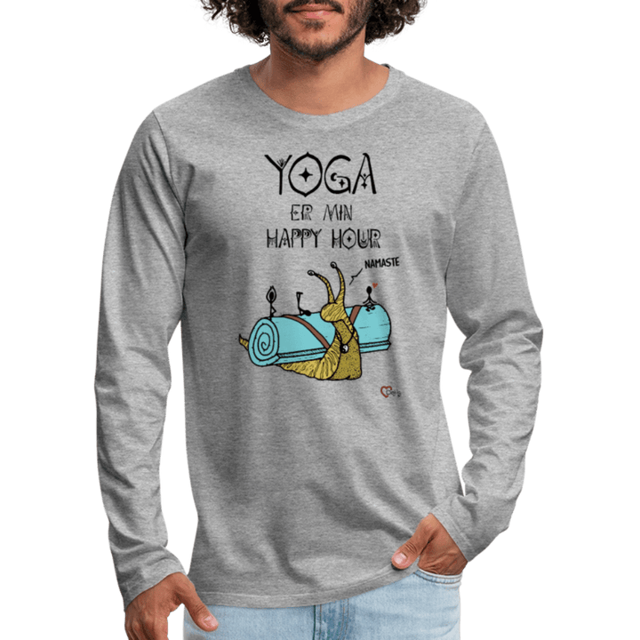 Yoga er min Happy Hour - Herre Langærmet Trøje - Premium langærmet Herre - T-shirt - grå meleret - Dajlig