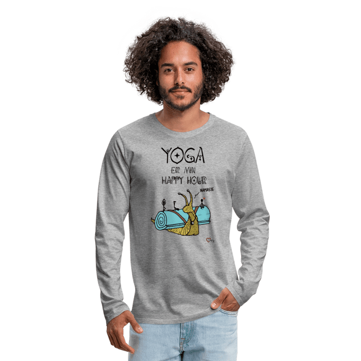 Yoga er min Happy Hour - Herre Langærmet Trøje - Premium langærmet Herre - T-shirt - grå meleret - Dajlig