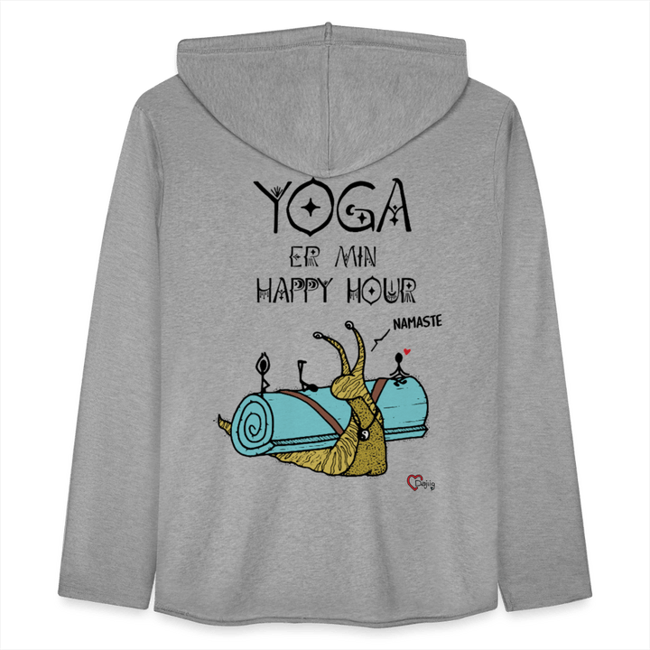 Yoga er min Happy Hour - Let Unisex hættetrøje - Let sweatshirt med hætte, unisex - grå meleret - Dajlig.dk