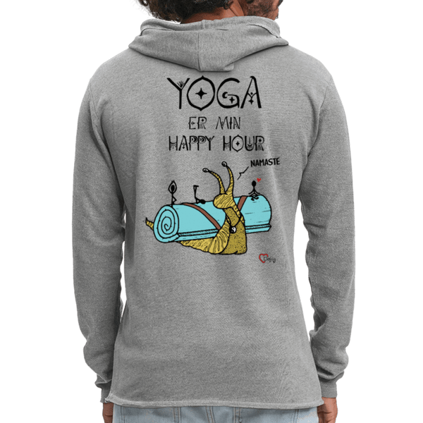 Yoga er min Happy Hour - Let Unisex hættetrøje - Let sweatshirt med hætte, unisex - grå meleret - Dajlig.dk